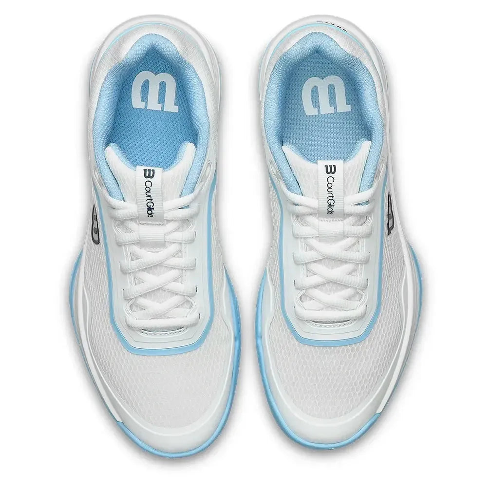 Women's CourtGlide Tennis Shoes White and Airy Blue